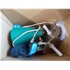 Image 2 : Box of householdm plastic horseshoes, light, sensor, exit signs, doilies
