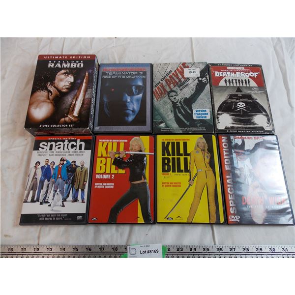 Rambo movie collection, terminator 3, snatch, kill bill movies