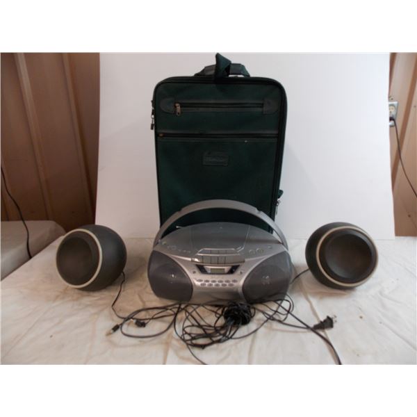 *Sony CFD-S250 CD/radio (working) with pair of speakers (untested) + suitcase luggage