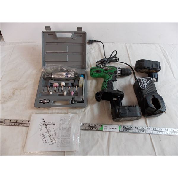 powerfist air dye grider + 18V hitachi drill (did not work, batteries may need charging)