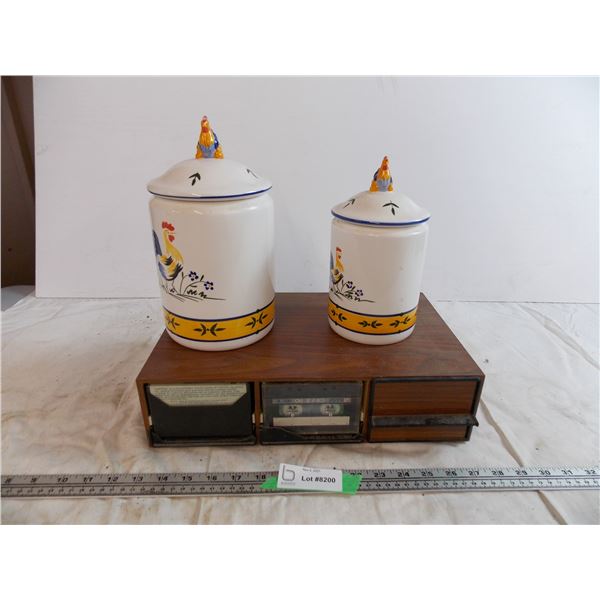 casette tapes + two ceramic containers (chipped)