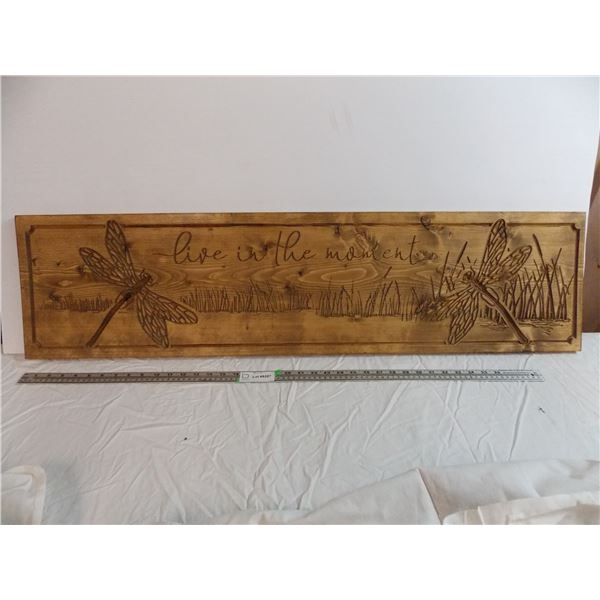 *Long Wood Etched Wall Hanging Art Piece (live in the moment by the good sign company) - 44"x11" 0.7