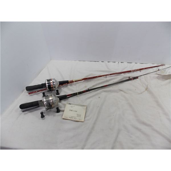 (2) Zebco Fishing Reels (Omega 191 + One Classic) with Rods (Berkley Cherrywood + Berkley Grayfite)