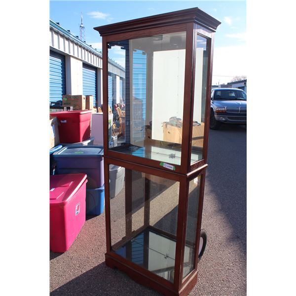 Glass display Cabinet with mirrors - approx 6ft tall + 26-28" wide (opens from the side)