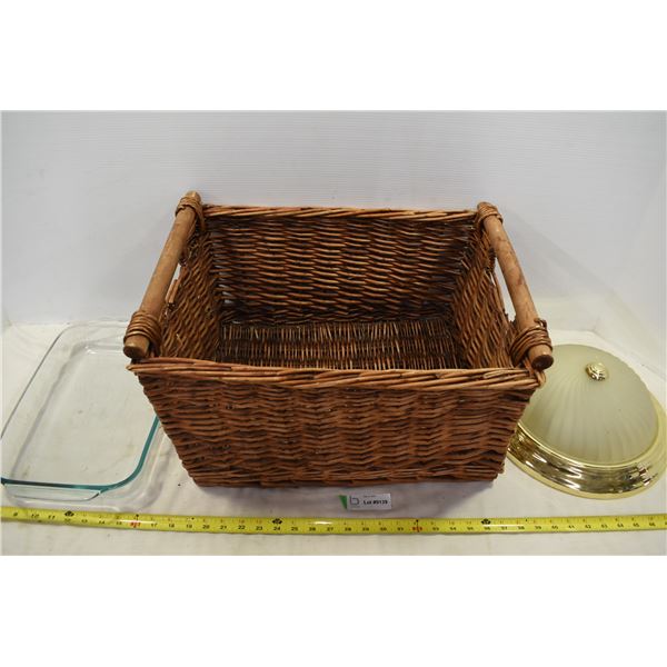 Weaved Basket, Ceiling Light, Pyrex Baking Dish
