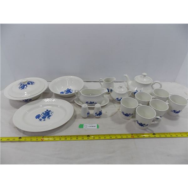 White w/ Blue Flower Dish Set