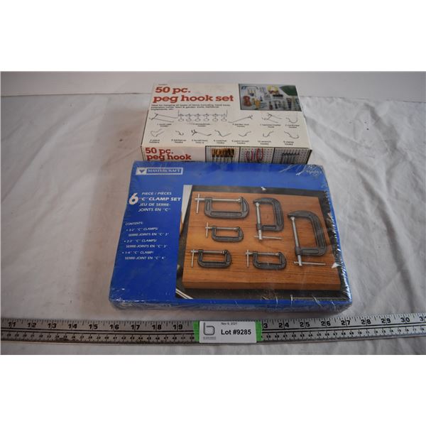 6 Piece C Clamp Set (NIB) + 50 Piece Peg Hook Set (Appears NIB)