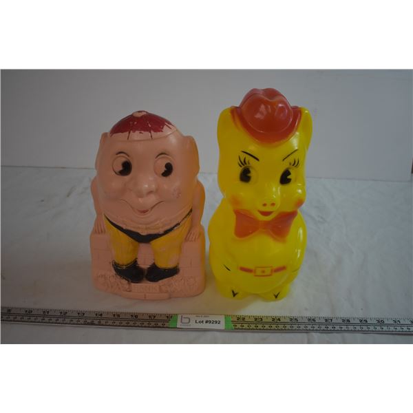 Vintage Plastic Pig Piggy Bank and Humpty Dumpty Piggy Bank