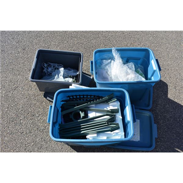 3 totes filled with christmas village accessories