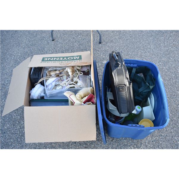Tote + Box of misc household + Crafting supplies