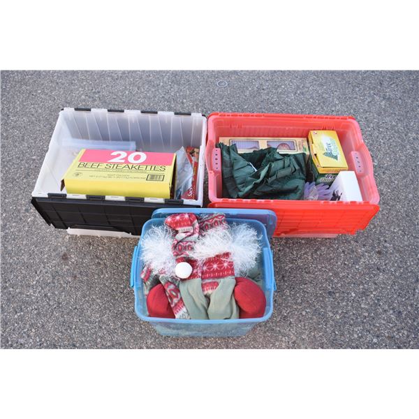 3 totes of christmas decorations and supplies