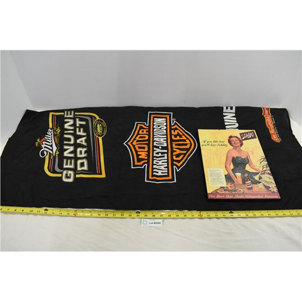 MGD & Harley Davidson Flag w/ Schlitz Beer Placard