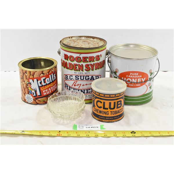 Vintage Metal Pails, Glass Candy Dish