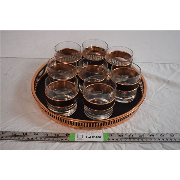 Copper Tray with Glass Cups