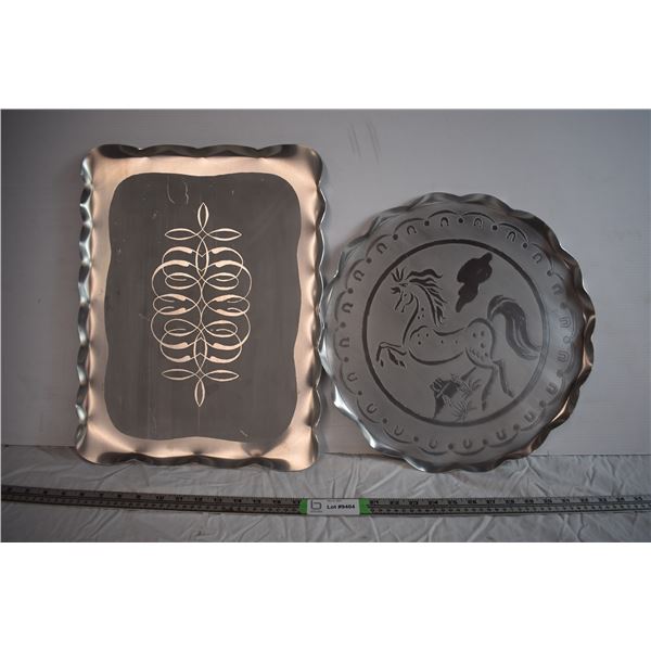 (2) Etched Aluminum Serving Trays