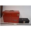 Image 1 : Small Red Metal Toolbox with Small Metal Box