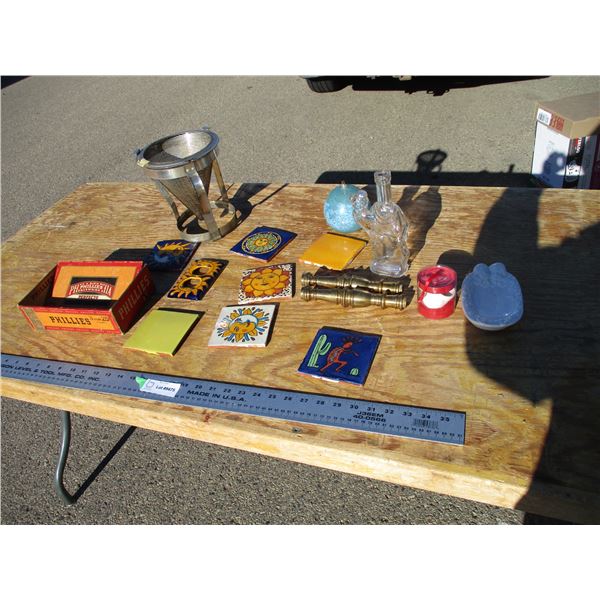 Berry press, cigar box, misc