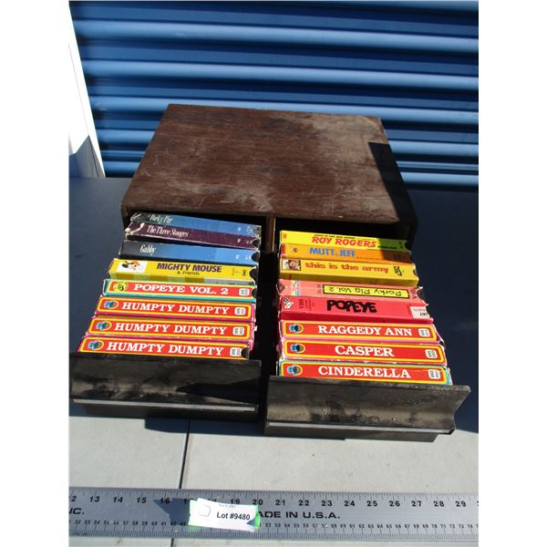 vintage kids VHS tapes in holder