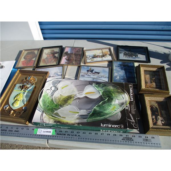 lot of picture frames, platter, misc