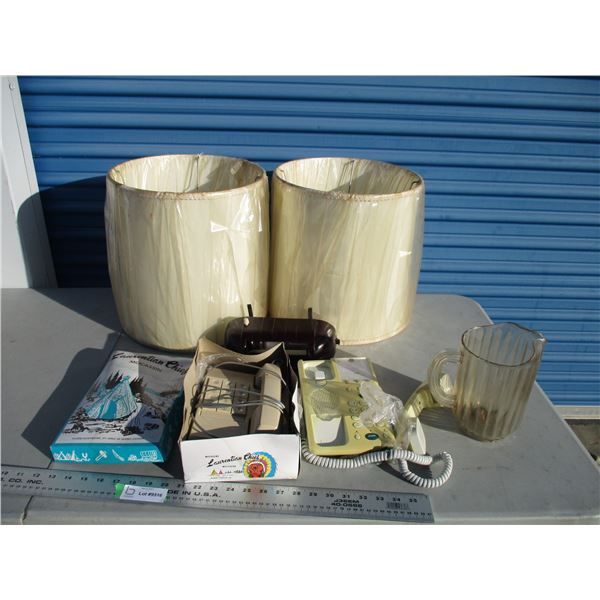 vintage phones, lamp shades, light