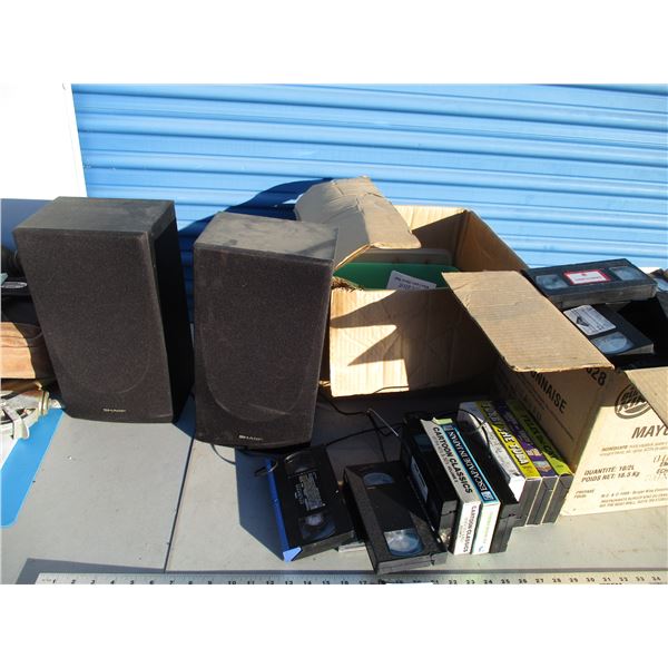 vhs tapes, sharp speakers, misc