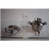 Image 1 : Metal Water Dispenser, Glass Pitcher with Stirer, Glass Cups, and Metal Serving Tray