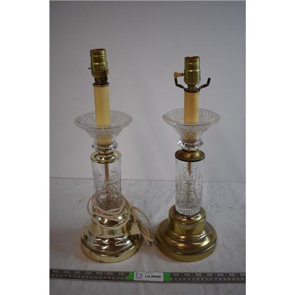 (2) Crystal Lamps - 19" Tall (One Working, One Missing Knob - Cannot Test)