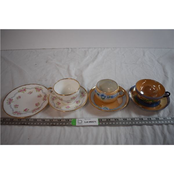 (3) Teacups with Saucers and Plate
