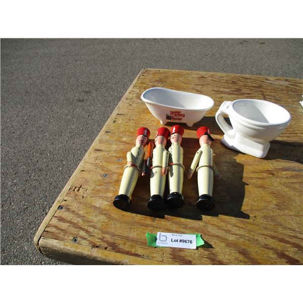 wooden figurines, ceramic ornaments