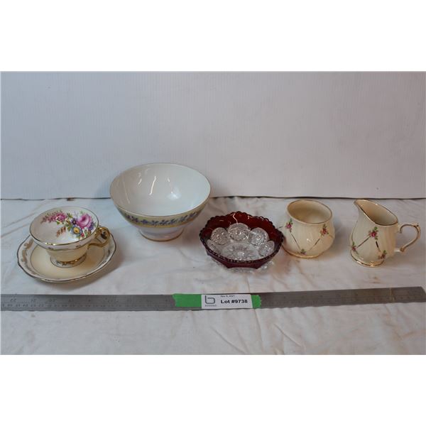 Foley tea cup and saucer, misc. Tea accessories