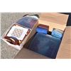 Image 1 : Box with 2 storage containers of crafting fabric + Holy Bible