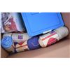 Image 6 : 2 boxes - cotton batting + containers with fabric + sewing supplies