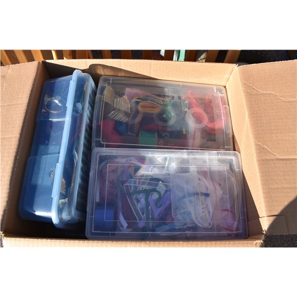 box of sewing materials (ribbon pieces)