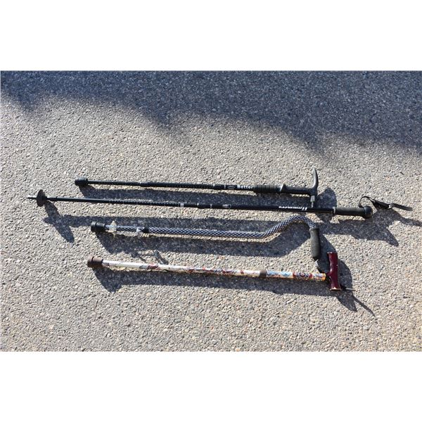 4 various walking canes - ice gripper - adjustable height