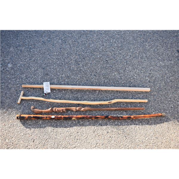 4 wooden walking sticks