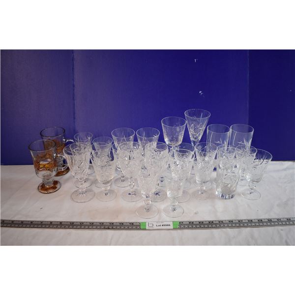 Variety of Crystal Glasses + Painted Glass Mugs
