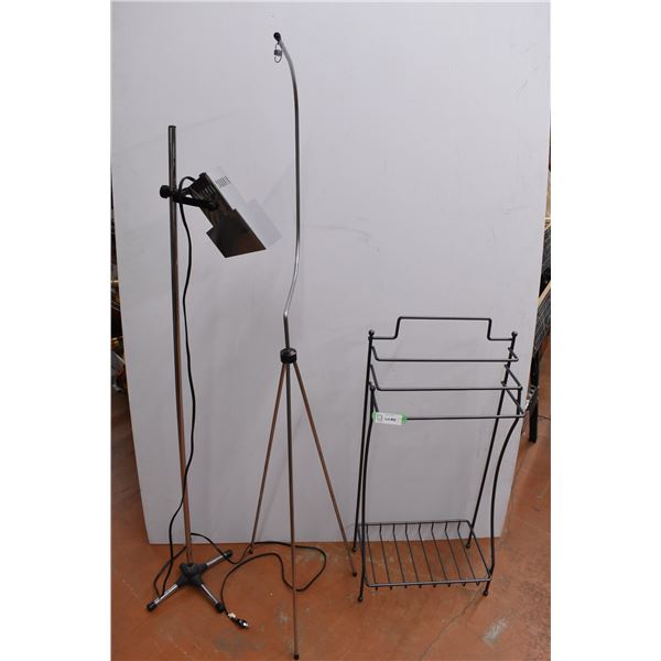 *Standing Spotlight Lamp, 2 Misc. Racks – Lamp Tested + Working