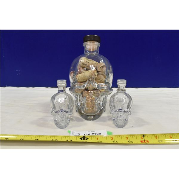 1 Large Glass Skull Bottle & 2 Small Skull Bottles