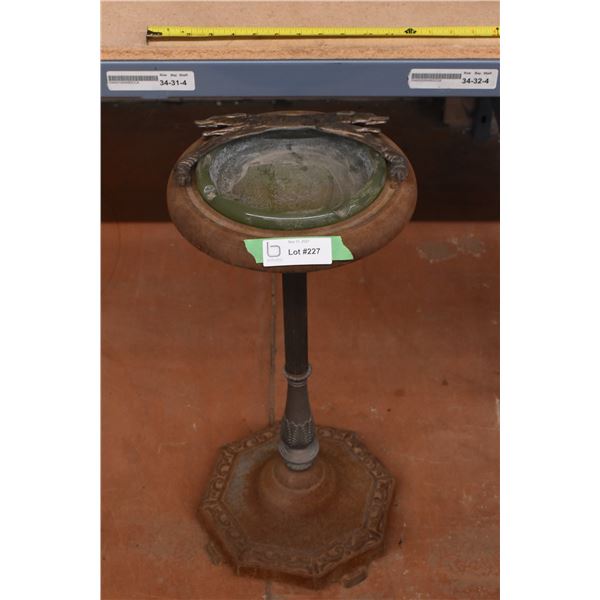*Cast Iron Ash Tray w/ Emerald colored Glass + decorative handle