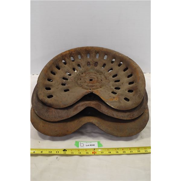 3 Vintage Metal Tractor Seats