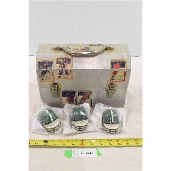 Metal Lunch Box w/ NHL Stickers & Roughrider S& P Shakers