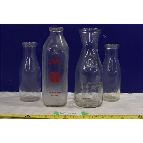 4 Vintage Glass Milk Bottles