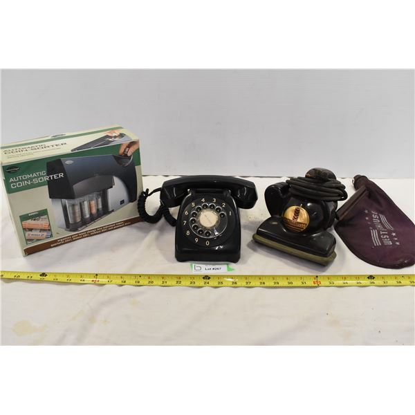 Vintage Handheld Vacuum, Vintage Home Phone & Coin Sorter