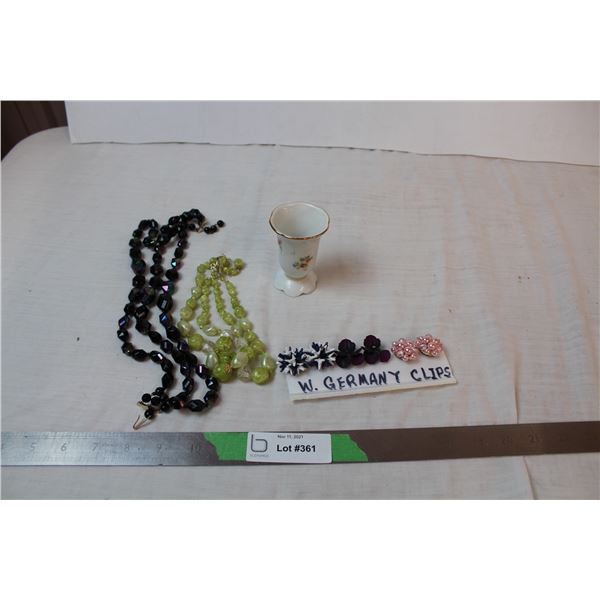East Germany vase, and German Jewelry