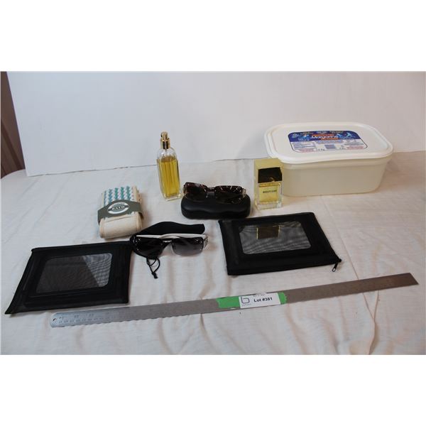 Perfume, mirrors, sunglasses