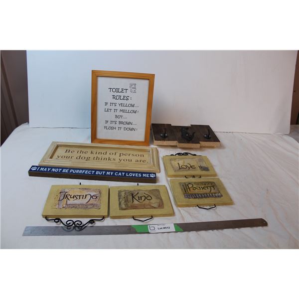 Decor with sayings, dog leash holder