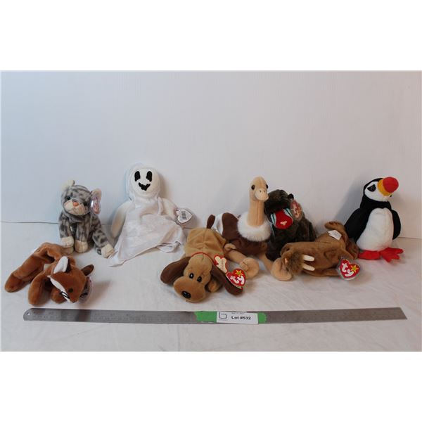 8” beanie babies; Bones, Paul, sheets