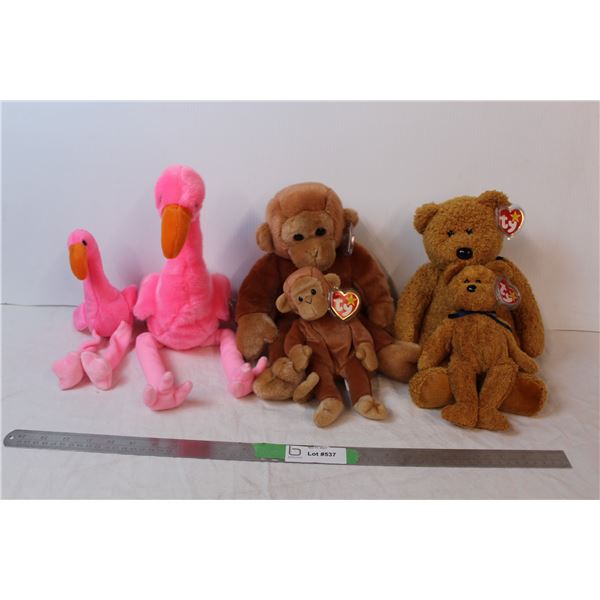 Beanie Baby and Buddy  matching sets; Flamingo, Monkey, Fuzz
