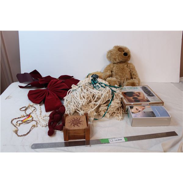 New hot stone massage kit and nail kit, Mop head doll, ceramic coasters, Teddy bear