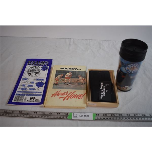 Vintage Gordon Howe Book and Hockey Night in Canada Travel Mug